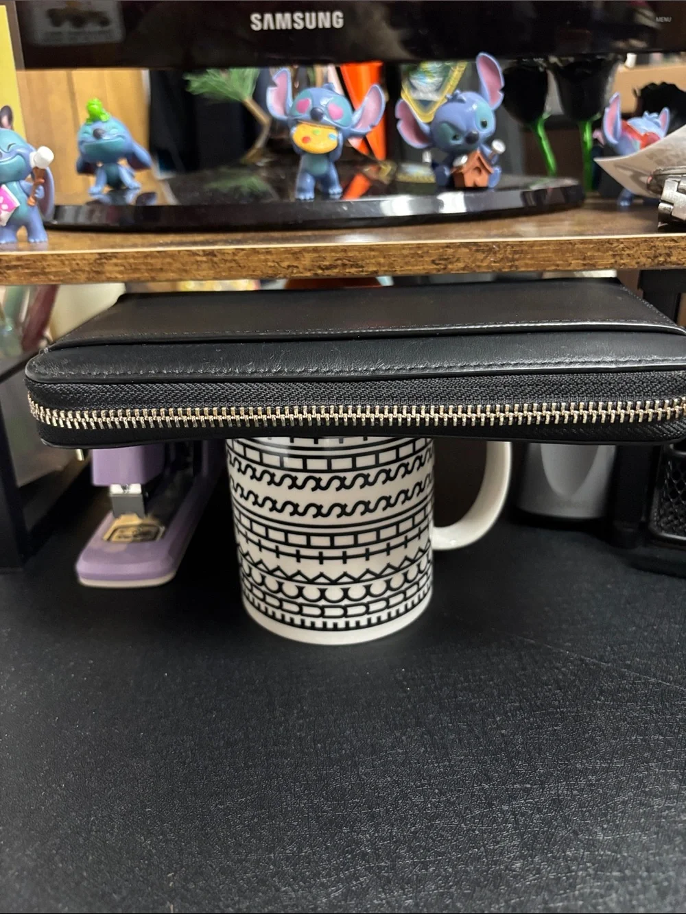 kate spade Black Wallet with Pink Beaded Elephant